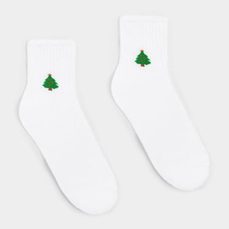 Women's socks New Year's "Christmas tree" minku white color, rr 38-39 (25 cm)