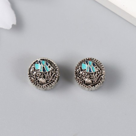 Bead for creativity Metal "Fish with a shell" silver, enamel 0.8x1.1 cm-1