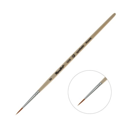 Synthetic brush, round, soft, rubloff series 1210 No. 2, a short handle is impregnated with varnish, white clip