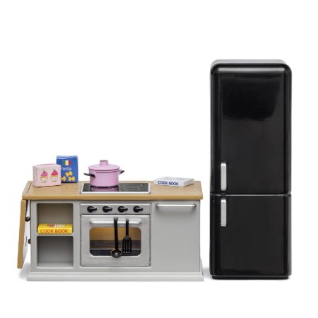 A set of furniture for the puppet house "Kitchen island", with a refrigerator