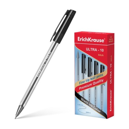 Ballic handle Erich Krause Ultra-10, node-bela 0.7 mm, line thickness 0.26 mm, black ink, letter line 2000 meters