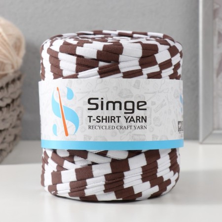 Knitted yarn secondary 90% cotton, 10% p/e, 100m/450 ± 50 g (white-brown strip)