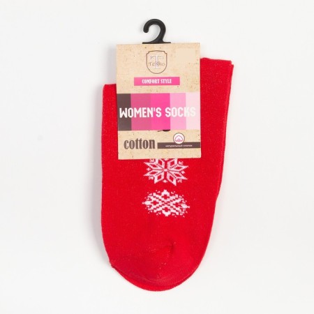 Women's socks "Snowflakes" color red, size 23-25-4