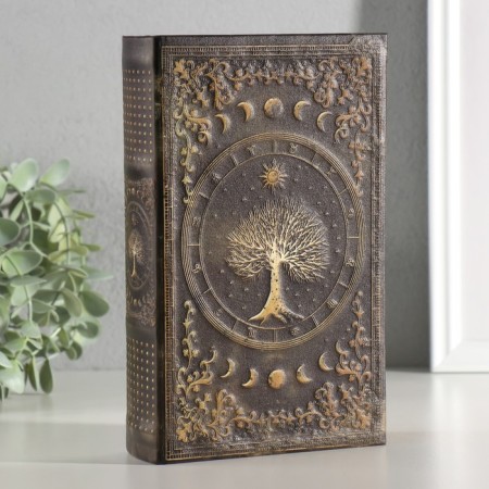Safe-book wood, leatherette "tree of life" voluminous embossing 21x13x5 cm