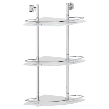 The corner shelf is three -tier, width 28 cm, matte glass, chrome