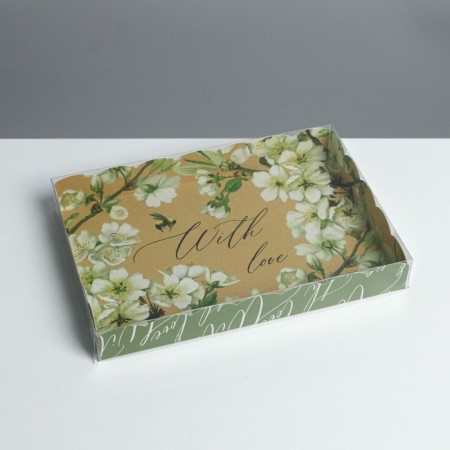 Cookie box, confectionery packaging with PVC lid, "bee", 22 x 15 x 3 cm