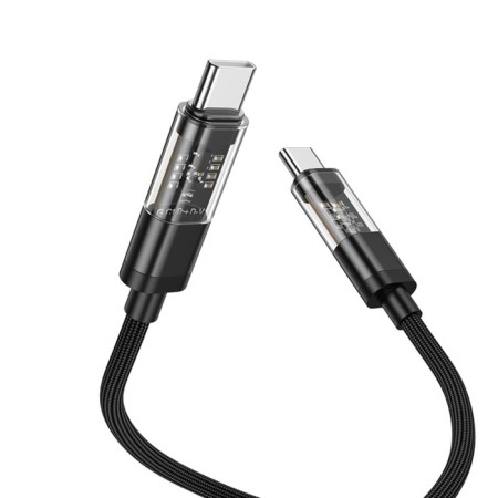 Cable Hoco U116, Type-C-Type-C, 60 W, 3 A, 1.2 m, transparent, fast charging, nylon, black-5