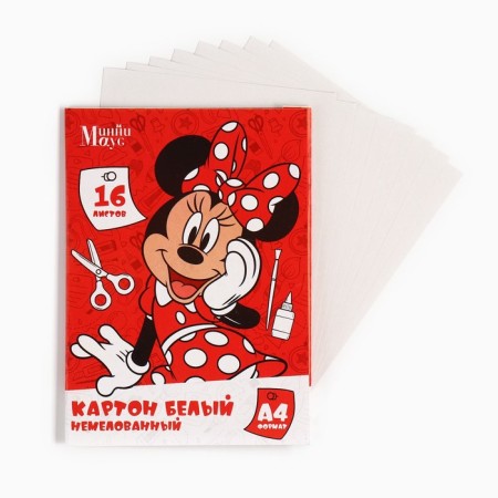 White cardboard, A4, 16 sheets, non -unilateral, one -sided, in the folder, 220, g/m², Minnie Mouse-1
