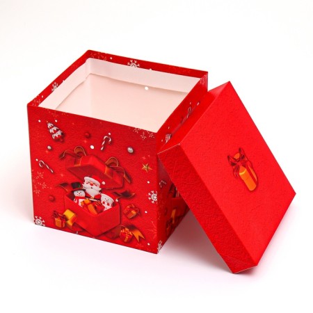 New Year. Box a gift New Year's folding "Santa Claus in the box" 15x15x15 cm.-3