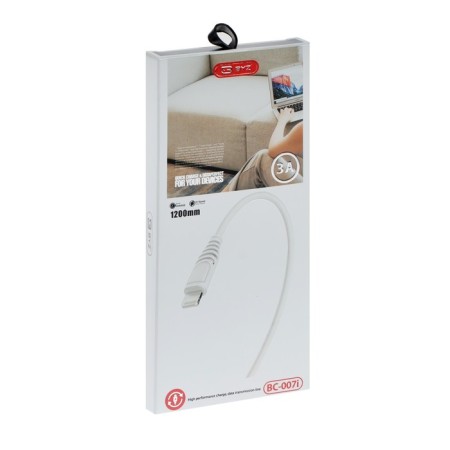 BYZ BC -007I, Lightning - USB, 3 A, 1.2 m, silicone, white-3