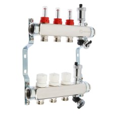 Коллекторная группа AQUALINK, 1"х3/4", 3 выхода, с расходомерами, нержавеющая сталь