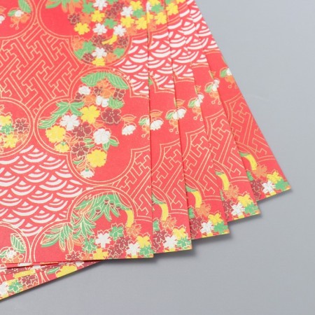1-sided paper with gold embossing "Flowers on red" density 80 g 24.5x23 cm-1