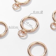 Karabin ring, 39 mm, d = 27/19 mm, thickness - 4 mm, with a mount of 9 × 2.2 mm, 5 pcs, the color of the gold