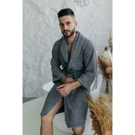 Tainted male bathrobe, size 46, gray color-7
