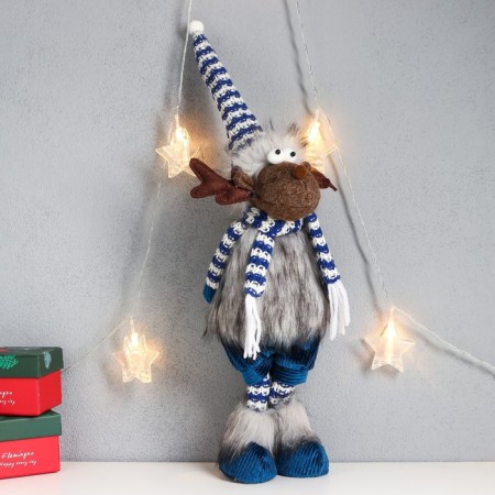 Interior doll "moose in a striped cap and scarf, blue outfit" 52x13x17 cm-1