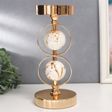 Summary Metal for 1 candle "Two white marble balls in the field" Gold 27x12x12 cm-4