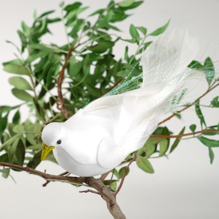 A bird for decoration and floristry, on the clothespin, white, plastic, 1 pc., 8 x 8 cm-1