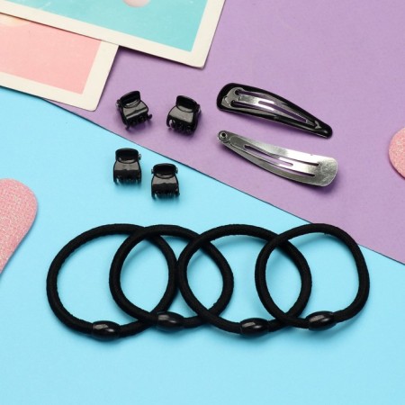 Hair set "Perfection" (4 invisibility, 4 crab, 12 elastic bands) black, mix-1