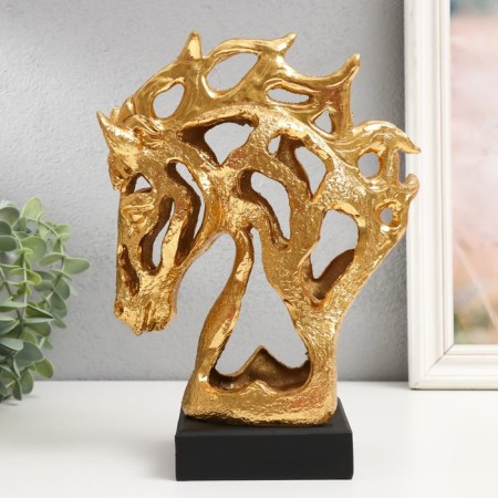 Souvenir Polystone Bust "Head of a horse - openwork" gold 9.7x19x26 cm