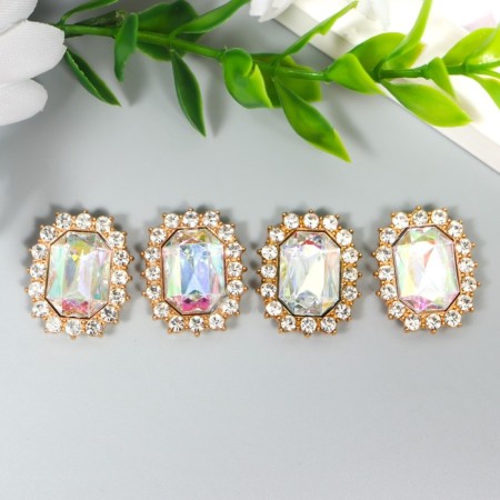Decor for creativity Metall "Medallion octagonal" pale blue crystal rhinestones 2x1.5cm-1