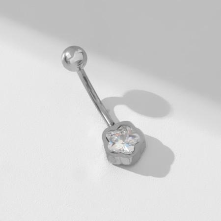 Piercing in the navel "Flower" mini, bar l = 1 cm, white color in silver