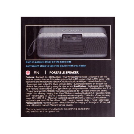 The portable column Defender Q1, 10W, 1200 mm, BT, FM, USB, Microsd, AUX, backlight-12