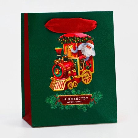 New Year. Package New Year's laminated "steam locomotive", luxury, 11.5 x 14.5 x 6.5 cm.