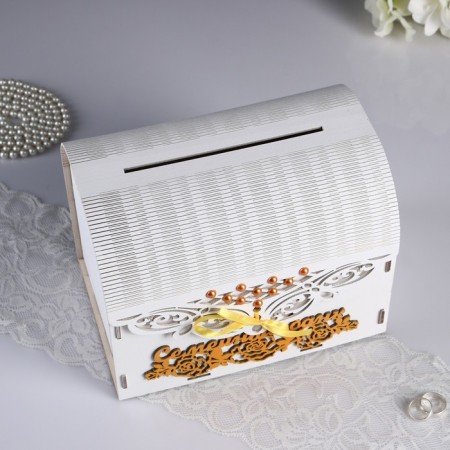 Wedding bank 25.5x16x19 cm, white with gold, not assembled-1