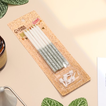 Candles for the cake "Shiny radiance", 6 pcs, white with silver-4