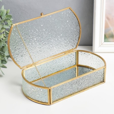 Casket Glass with a metal frame "Drops on the window" Gold 5.5x12.5x24.5 cm-1