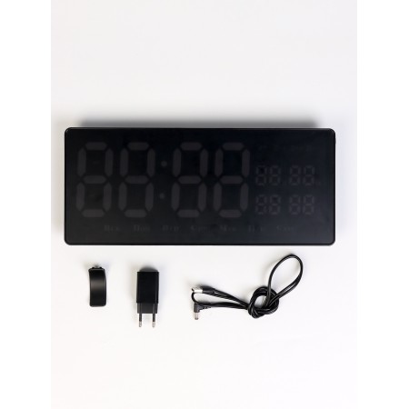 Electronic wall clock, thermometer calendar, 36.2 x 15.5 cm, red numbers 10 x 4.5 cm 1076627-8