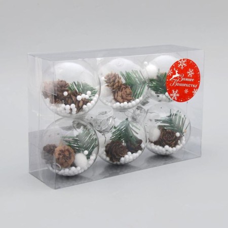 Set of balls plastic D -6 cm, 6 pcs "Ice - cones" transparent-1