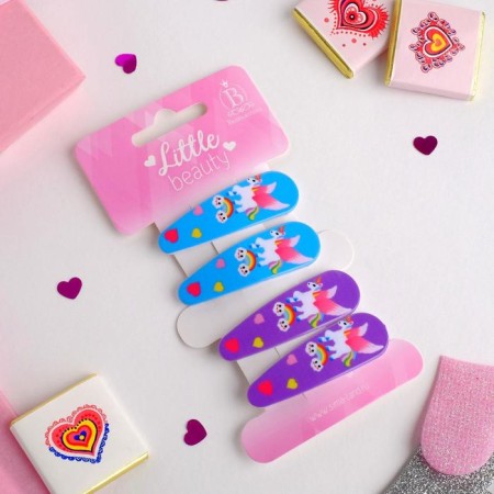 Invisibility for hair "Funny gloss" (set 4 pcs) unicorns on the rainbow, 5 cm, blue purple 4555