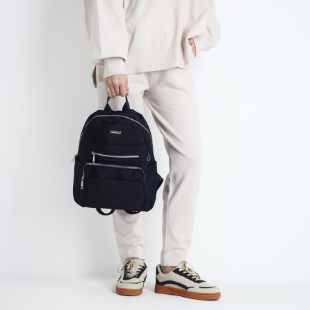 A backpack with a zipper, 5 outer pockets, pencil case, blue color-11