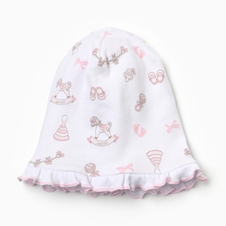 Baby hat, white-pink color, size 38-40 (1-3 months)