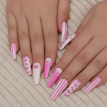 Bows, 12 pcs, with adhesive plates, ballerina, white/pink color, 12 pcs.-8