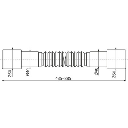 Corrugated pipe Alcaplast a720, 50/40 × 40/50 mm, length 435–885 mm, polypropylene-1