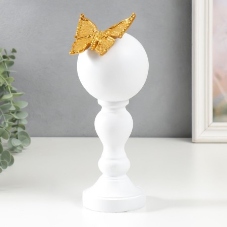 Souvenir Polystone "Golden butterfly on a column with a ball" White 24.5x9x10 cm