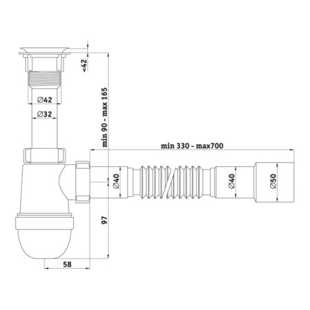 Siphon for the Anya Plast shell Varang C5015, 1 1/4 "x 40 mm, with a flexible pipe 40 x 40/50 mm-6