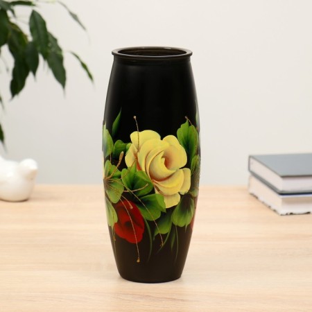 Vase rose with painting on painted glass, D-7; 10x23 cm