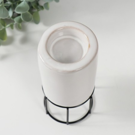 Ceramics candlestick, metal on 1 candle "column" white with black 7.4x7.4x15.3 cm-3