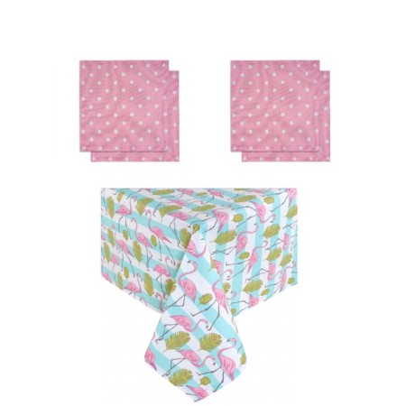 Kit kitchen flammingo: a tablecloth 110x140 cm, serving napkin 40x40 cm. - 4 pcs, pink color-1