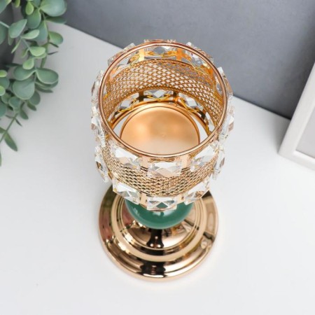 Summary Metal for 1 candle "Malachite stones" gold 30x11.5x11.5 cm-2