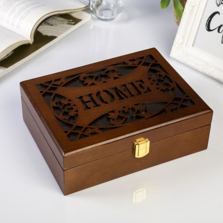 Casket wood for jewelry "Home" brown 7x17x21 cm