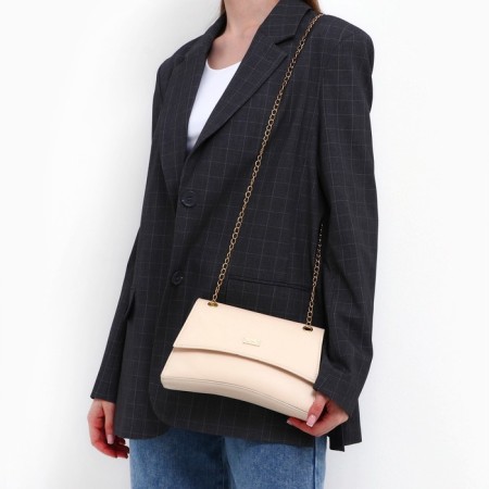 Women's bag made of artificial leather with a valve, 26x16x9 cm, beige color-7