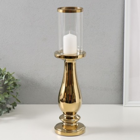 Ceramics candlestick, glass for 1 candle "Avanti" d = 8 cm gold 10x10x40.5 cm-3