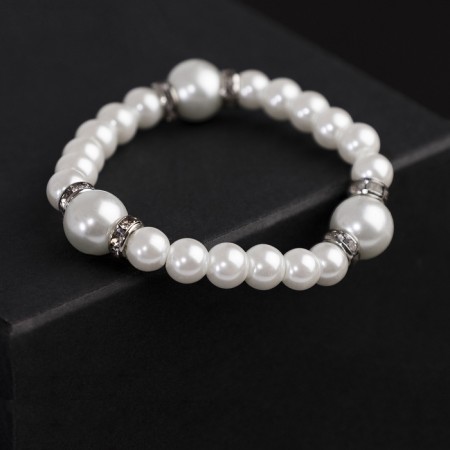 Bracelet Pearl "Bride" with rhinestones, ball No. 8.12, white color, d = 5.5 cm-3