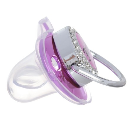 Set: Nipple - Orthodontic dummy with a holder, Juicy, with a cap, from 6 months., Pink/silver, rhinestones-3