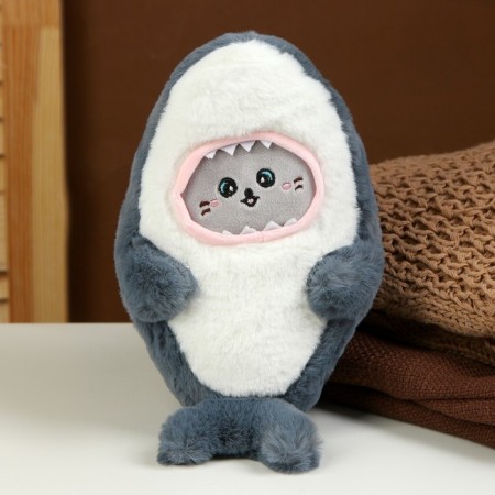 Soft toy "Cat" in a shark costume, 25 cm, gray color