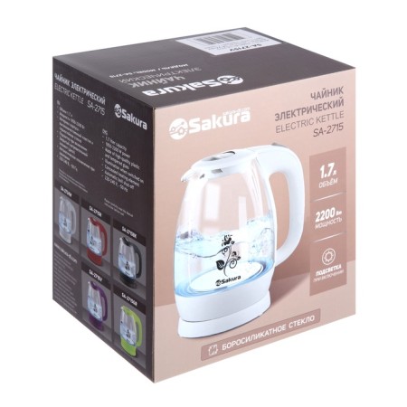 Electric kettle Sakura SA-2715V, glass, 1.7 l, 2200 watts, purple-18